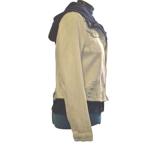 Free People Women's Jacket Large Layer Denim Hooded Weave Distress Teen Wolf - Picture 6 of 7